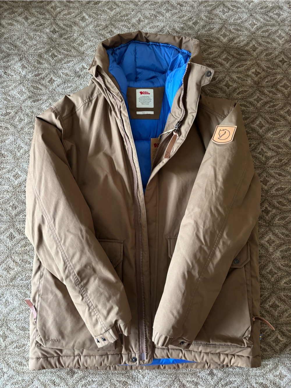 Fjallraven Men's Tan Ovik padded Jacket with Blue Lining - Picture 5 of 12